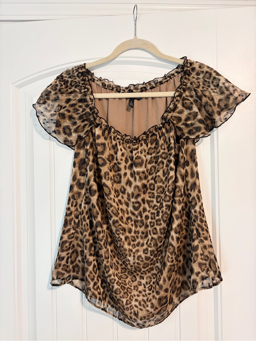 White House Black Market Leopard Print Off-Shoulder Blouse - Brown/Tan